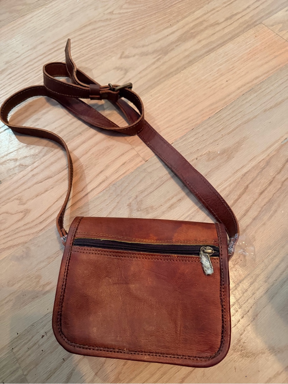 Men's Brown Leather Messenger Crossbody Bag - Unbranded